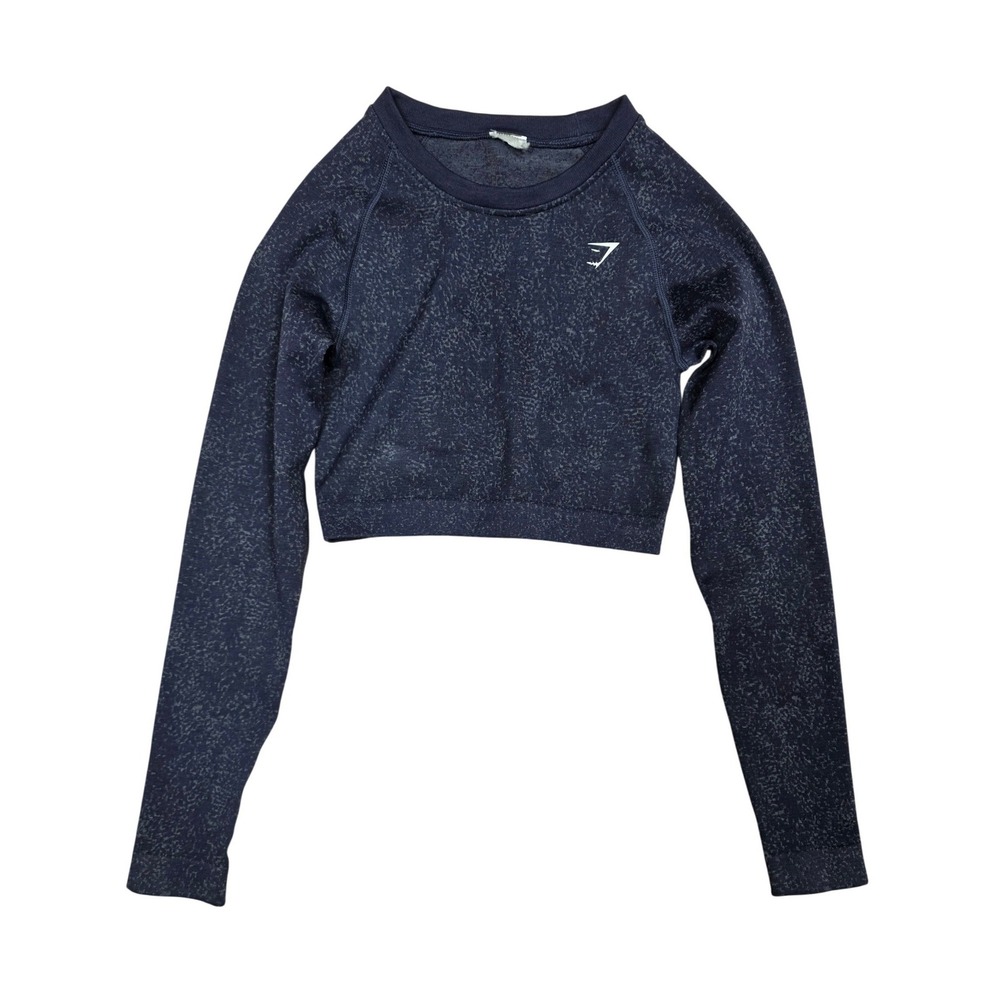 Gymshark Adapt Animal Seamless Long Sleeve Crop Top Womens Small Blue Grey Marl